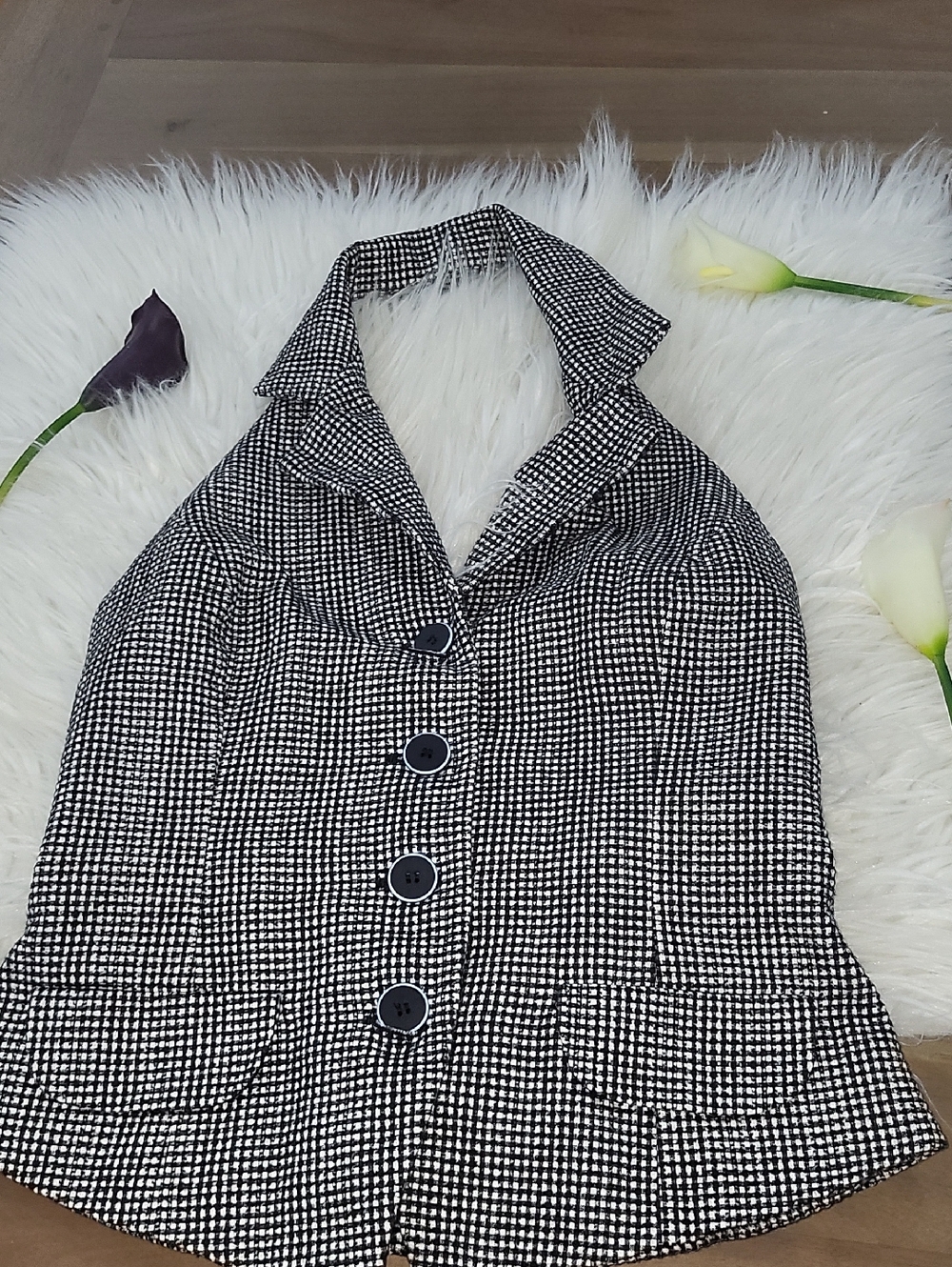 ANDREA JOVINE 100% Cotton Y2K Gothic Vest Top Size 10 (Fits M) Plaid